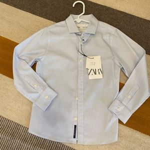 ZARA boys dress shirt. very thin blue on blue stripe. Size 7